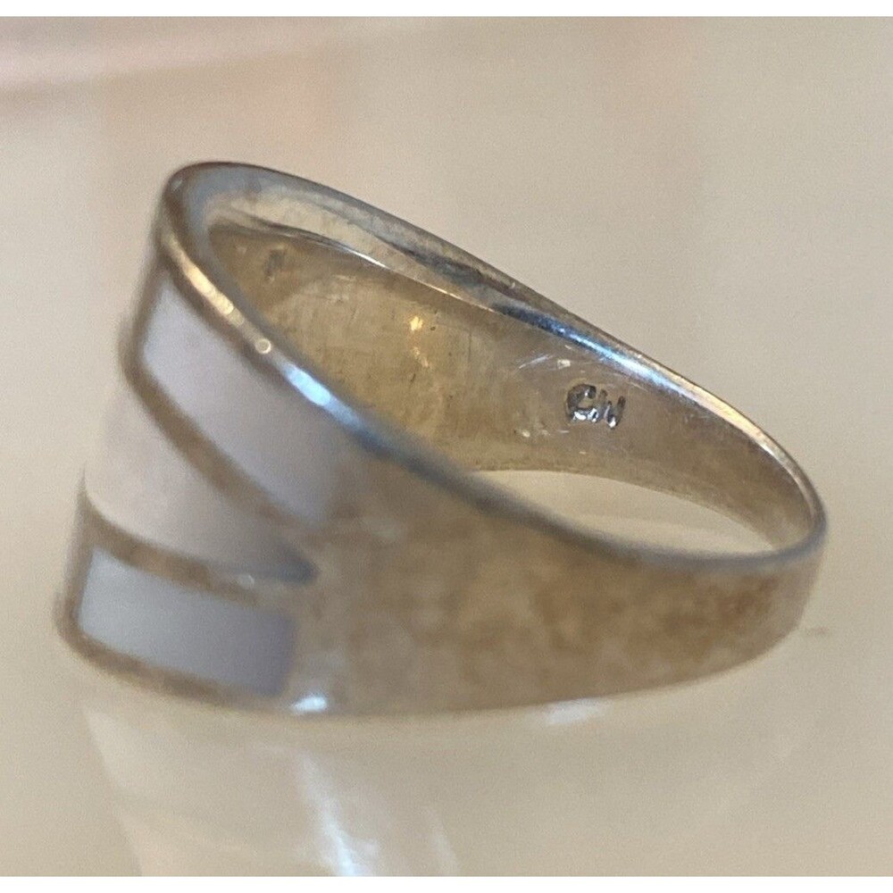 Mother of Pearl Inlay 925 Sterling Silver Nacre Iridescent Mosaic Tile Ring 7.5 - Picture 9 of 11
